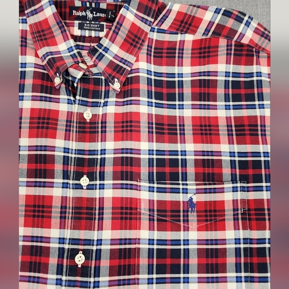 Vintage Ralph Lauren Big Shirt Plaid 100% Cotton Button Down Pocket Shirt. XL - Picture 2 of 9